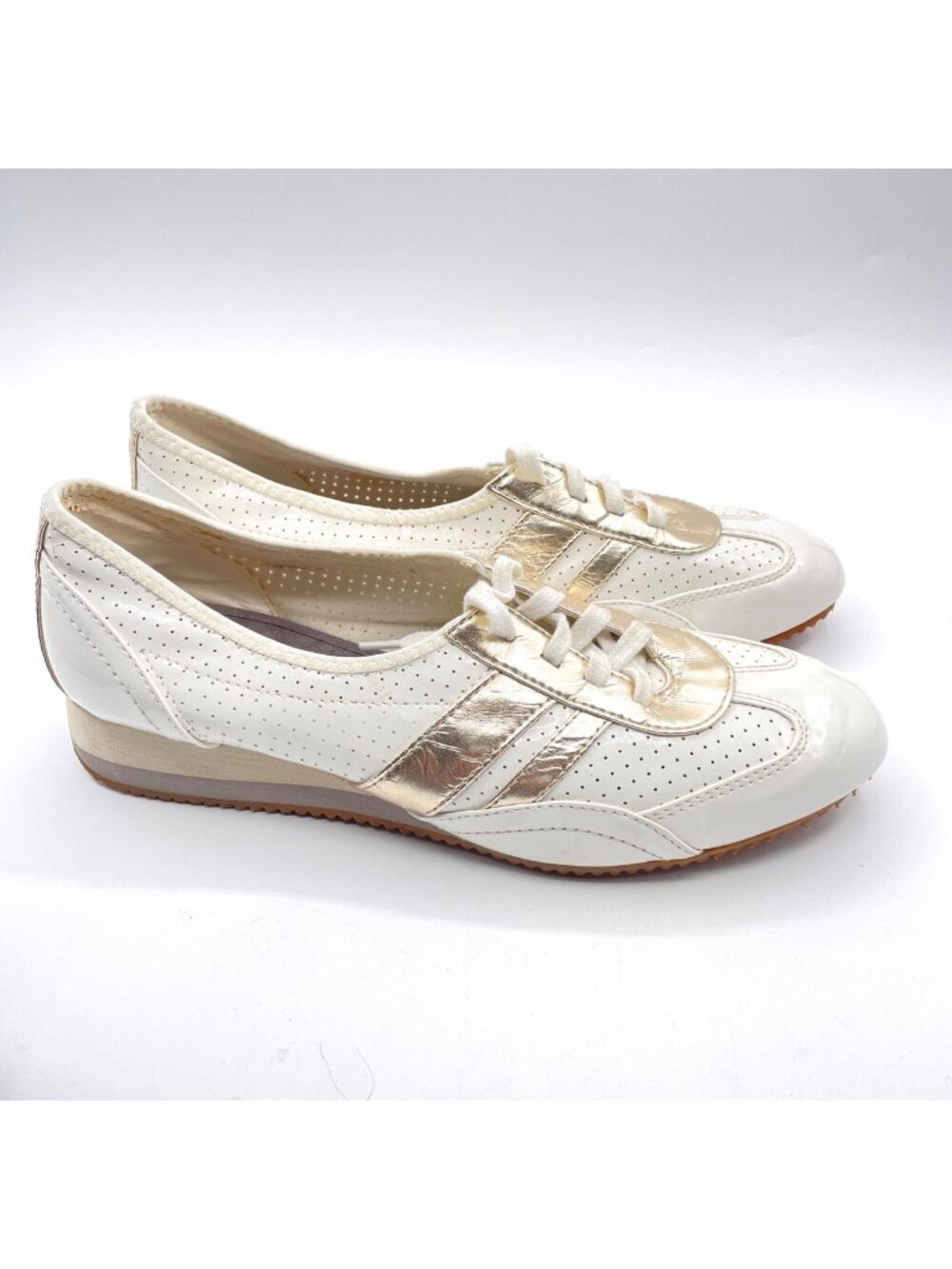 DKNY Metallic Gold Stripes And White Women Sneakers Size 8